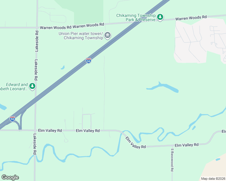map of restaurants, bars, coffee shops, grocery stores, and more near 15885 Mydra Road in Three Oaks