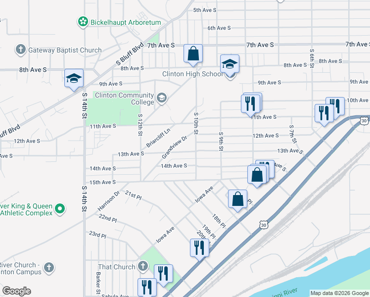 map of restaurants, bars, coffee shops, grocery stores, and more near 1016 13th Avenue South in Clinton