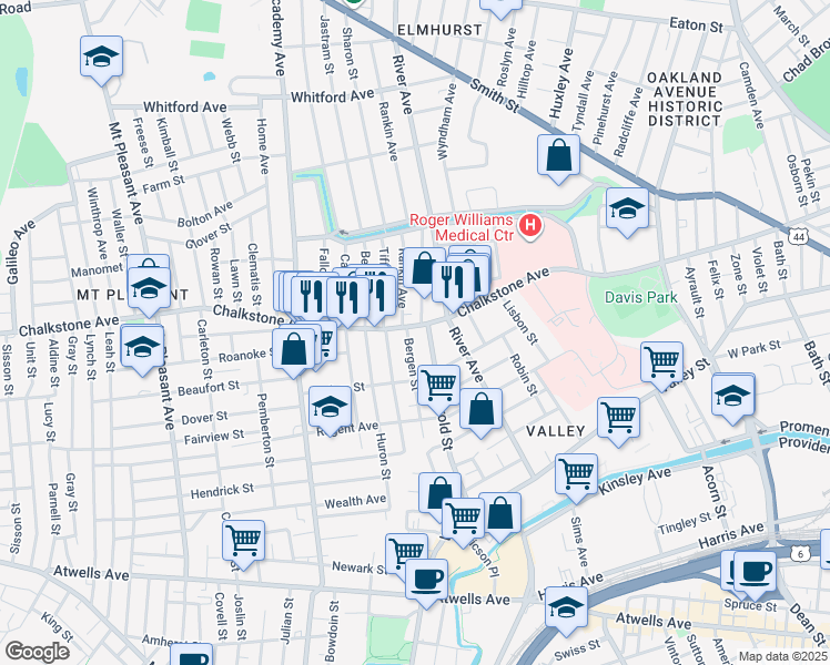 map of restaurants, bars, coffee shops, grocery stores, and more near 1000 Chalkstone Avenue in Providence