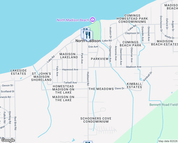 map of restaurants, bars, coffee shops, grocery stores, and more near 1543 Hubbard Road in Madison