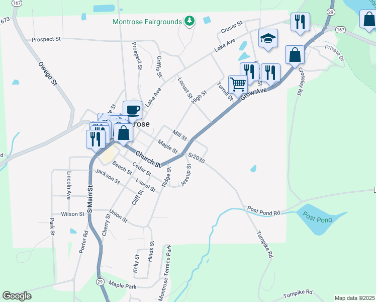 map of restaurants, bars, coffee shops, grocery stores, and more near 231 Church Street in Montrose