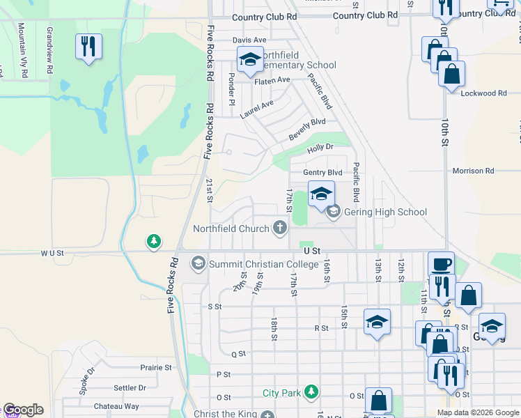 map of restaurants, bars, coffee shops, grocery stores, and more near 2285 19th Street in Gering