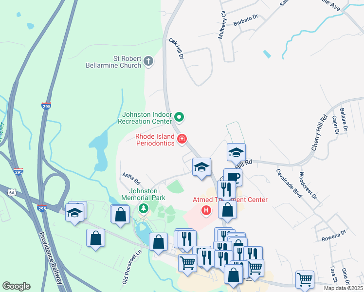 map of restaurants, bars, coffee shops, grocery stores, and more near 1740 Atwood Avenue in Johnston