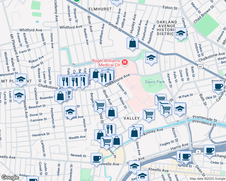 map of restaurants, bars, coffee shops, grocery stores, and more near 49 Berkley Street in Providence