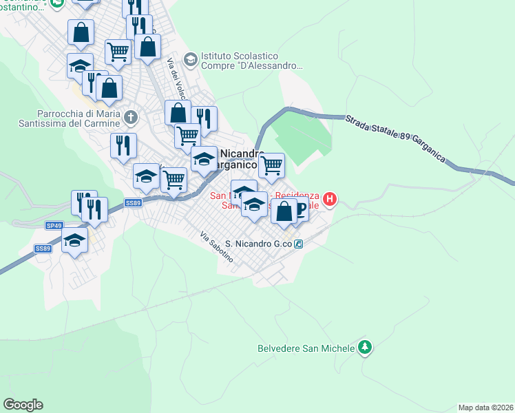 map of restaurants, bars, coffee shops, grocery stores, and more near 9 Via Giovanni Iannone in San Nicandro Garganico