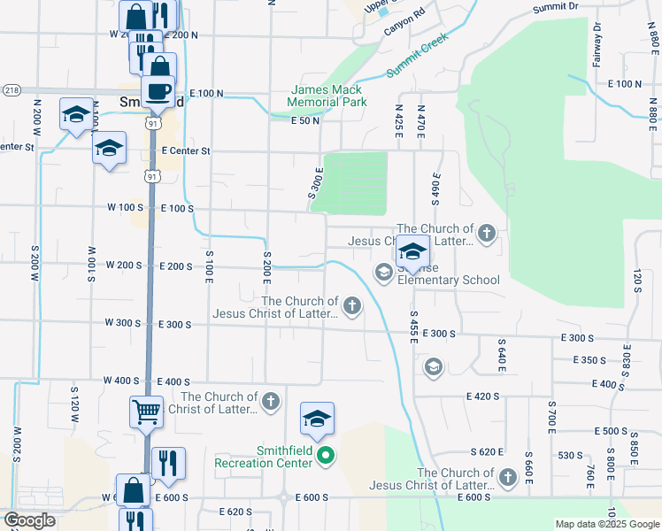 map of restaurants, bars, coffee shops, grocery stores, and more near 210 South 300 East in Smithfield