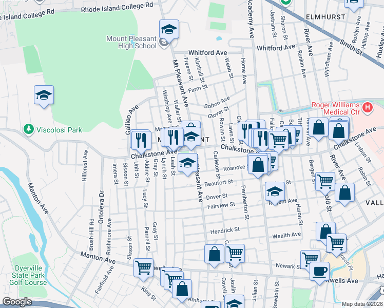 map of restaurants, bars, coffee shops, grocery stores, and more near in Providence