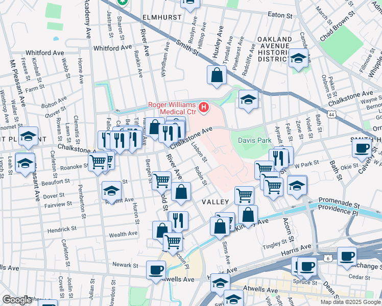 map of restaurants, bars, coffee shops, grocery stores, and more near 81 Robin Street in Providence