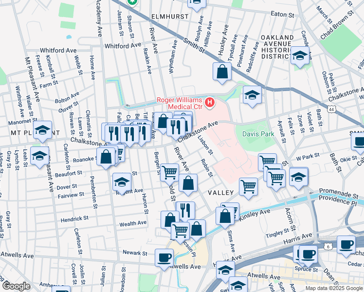 map of restaurants, bars, coffee shops, grocery stores, and more near 49 Berkley Street in Providence
