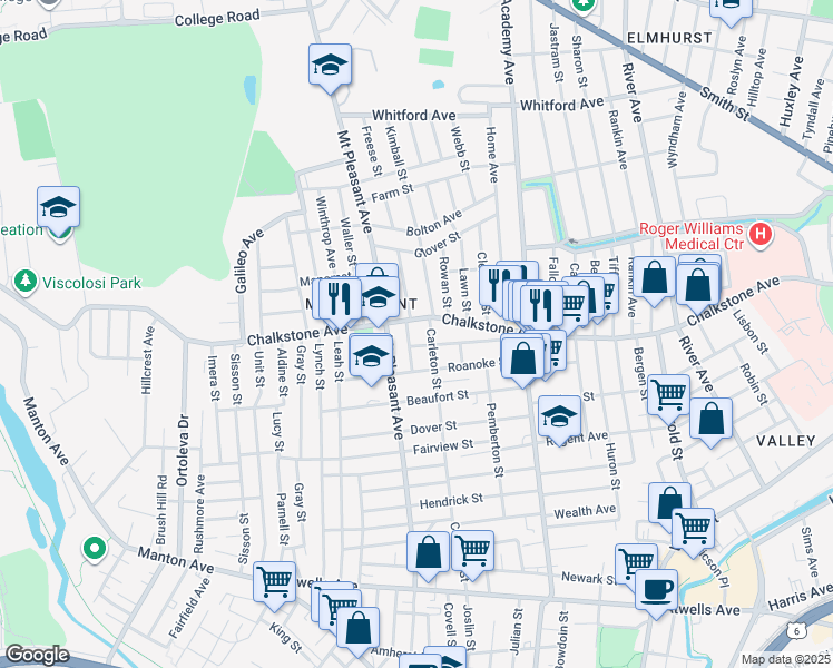 map of restaurants, bars, coffee shops, grocery stores, and more near 26 Carleton Street in Providence