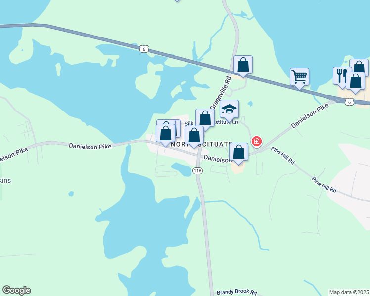 map of restaurants, bars, coffee shops, grocery stores, and more near 162 Danielson Pike in Scituate