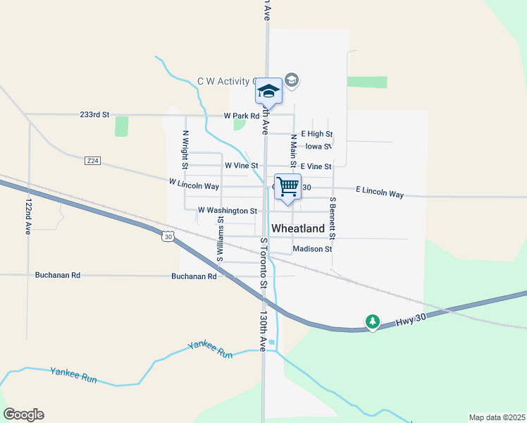 map of restaurants, bars, coffee shops, grocery stores, and more near 101 West Washington Street in Wheatland