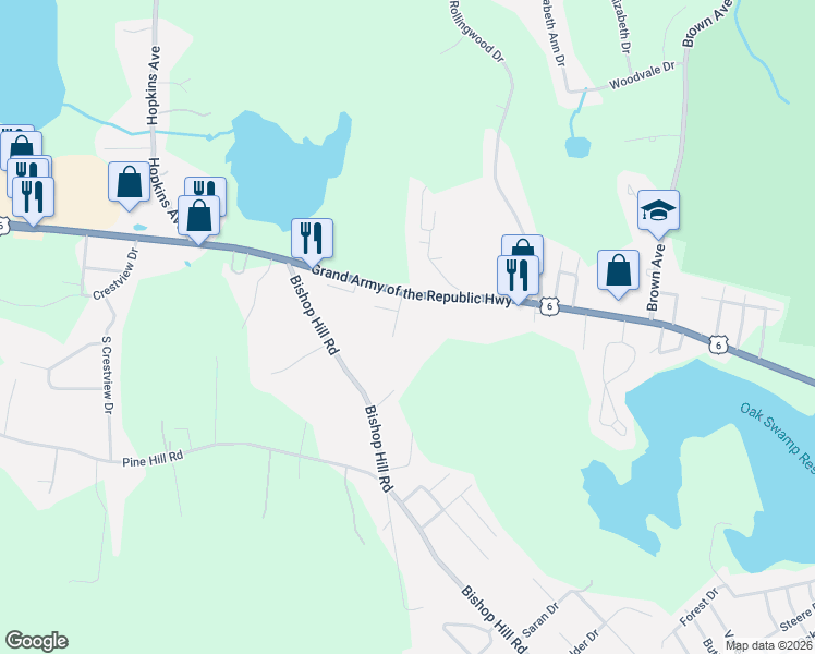 map of restaurants, bars, coffee shops, grocery stores, and more near 2752 Hartford Avenue in Johnston