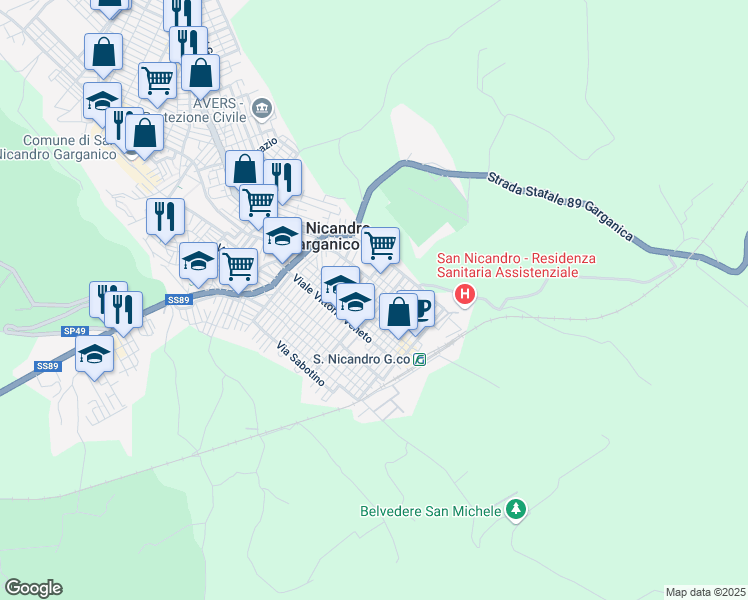map of restaurants, bars, coffee shops, grocery stores, and more near 19 Via Angelo Carigliano in San Nicandro Garganico