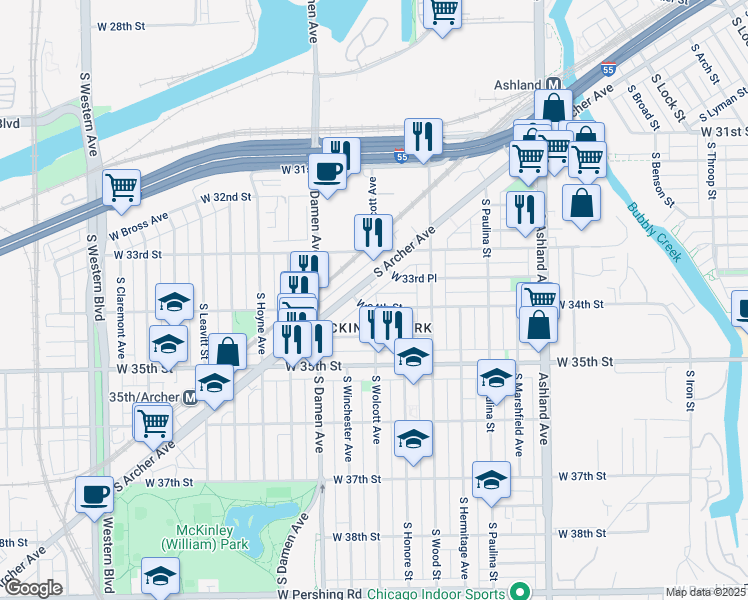 map of restaurants, bars, coffee shops, grocery stores, and more near in Chicago