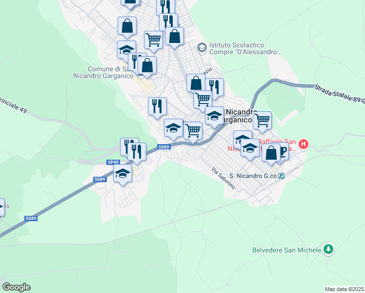 map of restaurants, bars, coffee shops, grocery stores, and more near 18 Via Giuseppe Parini in San Nicandro Garganico