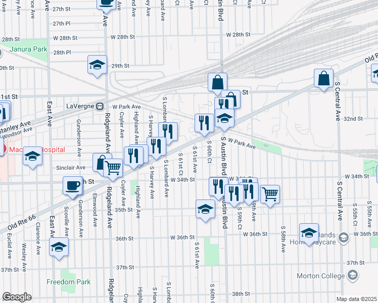 map of restaurants, bars, coffee shops, grocery stores, and more near 3301 South 61st Avenue in Cicero