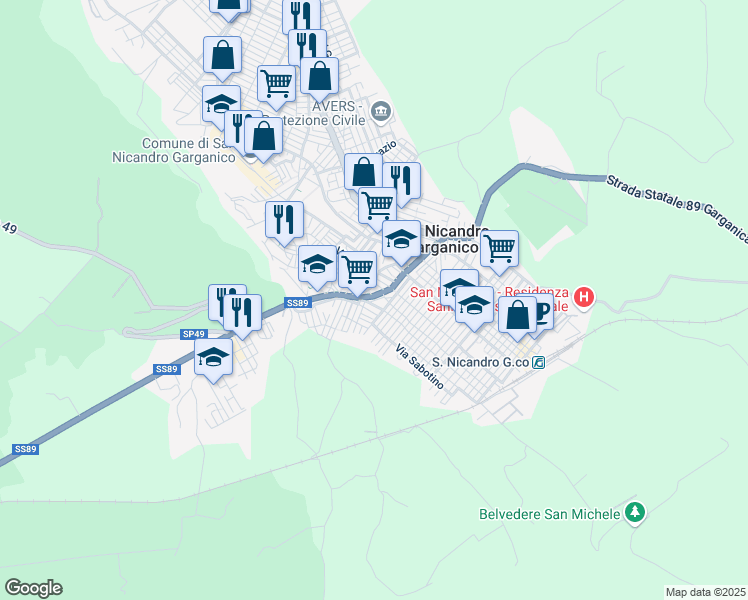 map of restaurants, bars, coffee shops, grocery stores, and more near 12 Via Giuseppe Giusti in San Nicandro Garganico