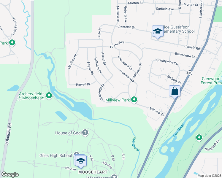 map of restaurants, bars, coffee shops, grocery stores, and more near 1185 Kinne Circle in Batavia