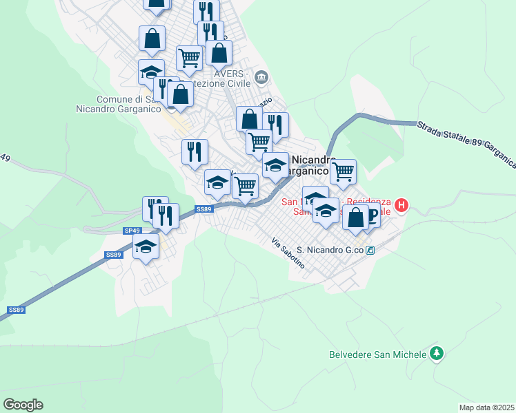 map of restaurants, bars, coffee shops, grocery stores, and more near 12 Via Giuseppe Giusti in San Nicandro Garganico
