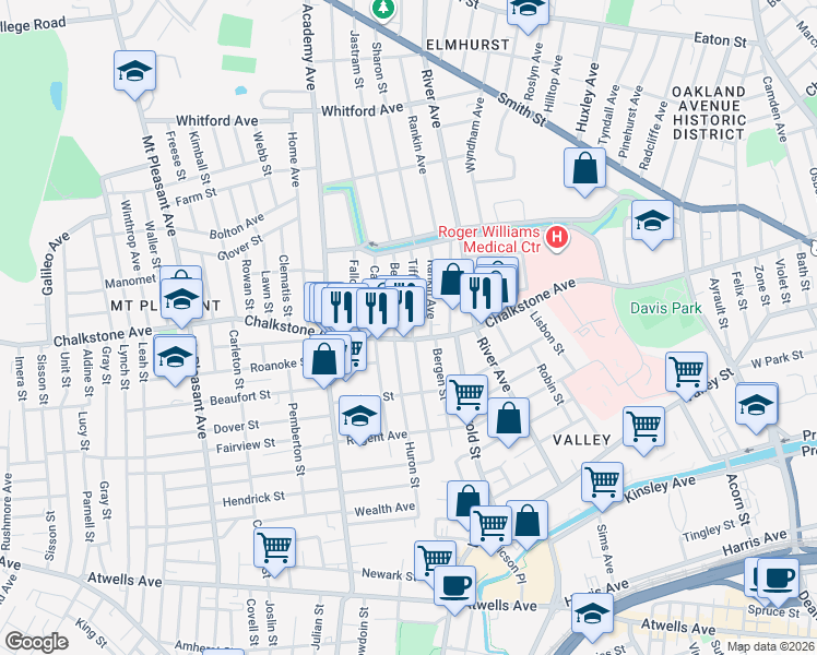 map of restaurants, bars, coffee shops, grocery stores, and more near 1000 Chalkstone Avenue in Providence