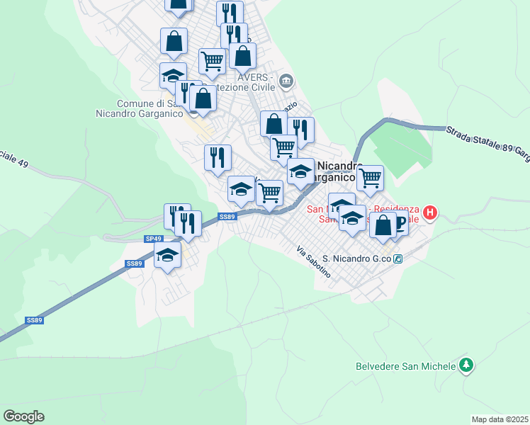 map of restaurants, bars, coffee shops, grocery stores, and more near 18 Via Giuseppe Parini in San Nicandro Garganico