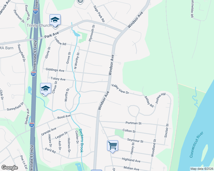 map of restaurants, bars, coffee shops, grocery stores, and more near 982 Windsor Avenue in Windsor