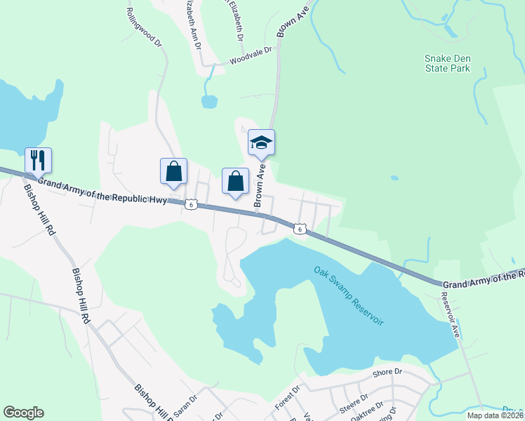 map of restaurants, bars, coffee shops, grocery stores, and more near 2543 Hartford Avenue in Johnston