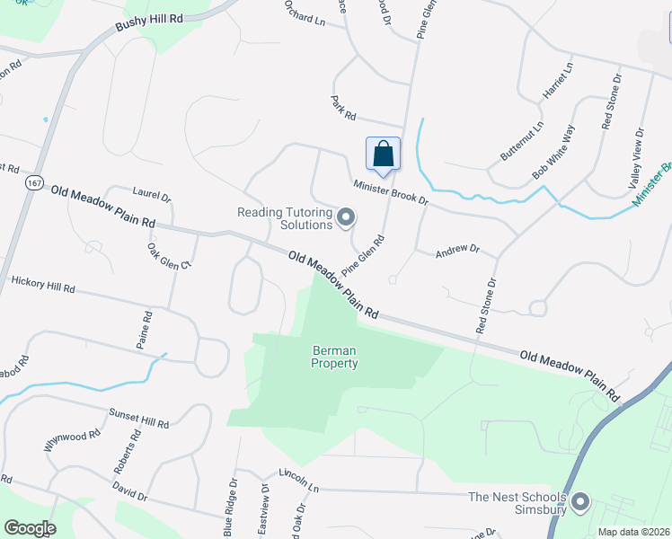 map of restaurants, bars, coffee shops, grocery stores, and more near 65 Pine Glen Road in Simsbury
