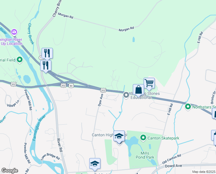 map of restaurants, bars, coffee shops, grocery stores, and more near 15 Daynard Drive in Canton