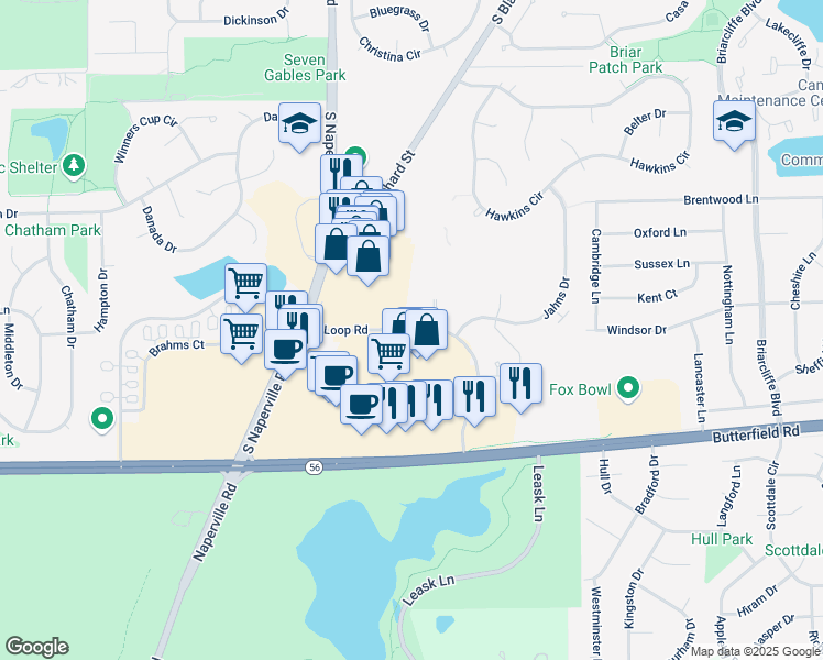 map of restaurants, bars, coffee shops, grocery stores, and more near 12 Sterling Circle in Wheaton