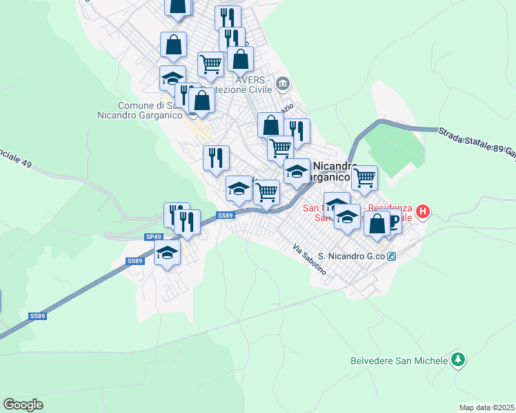 map of restaurants, bars, coffee shops, grocery stores, and more near 26 Vico Vittorio Emanuele II in San Nicandro Garganico