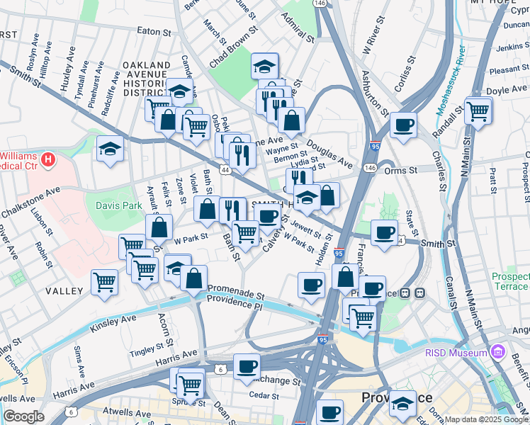 map of restaurants, bars, coffee shops, grocery stores, and more near 310 Orms Street in Providence