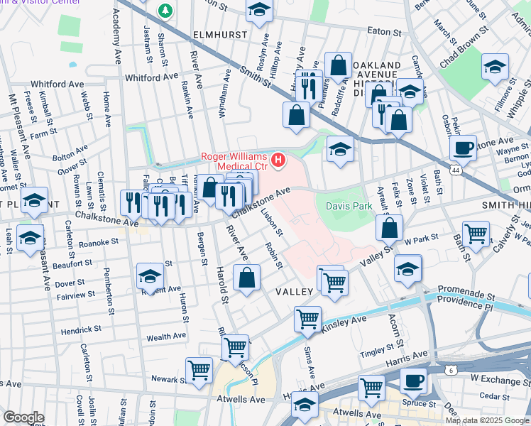 map of restaurants, bars, coffee shops, grocery stores, and more near 868 Chalkstone Avenue in Providence