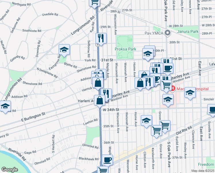 map of restaurants, bars, coffee shops, grocery stores, and more near 3211 South Harlem Avenue in Berwyn