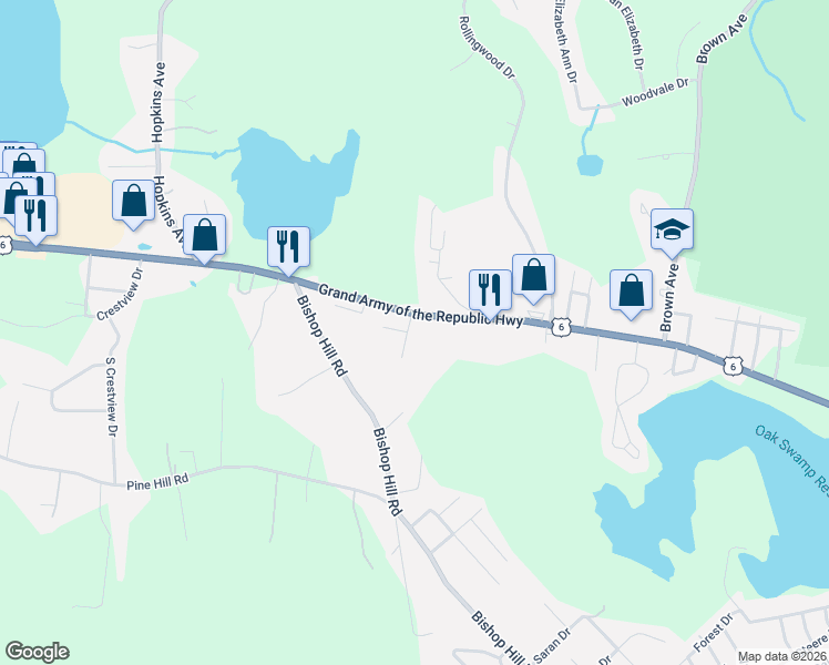 map of restaurants, bars, coffee shops, grocery stores, and more near 0 Right of Way in Johnston