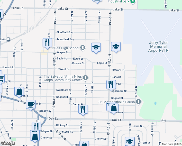 map of restaurants, bars, coffee shops, grocery stores, and more near 514 North 16th Street in Niles