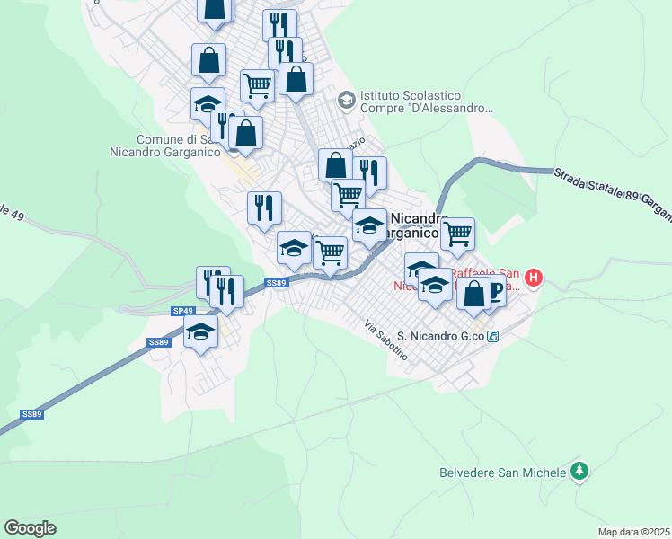 map of restaurants, bars, coffee shops, grocery stores, and more near 3 Via Giuseppe Pescione in San Nicandro Garganico