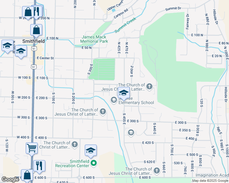 map of restaurants, bars, coffee shops, grocery stores, and more near 78 380 East in Smithfield