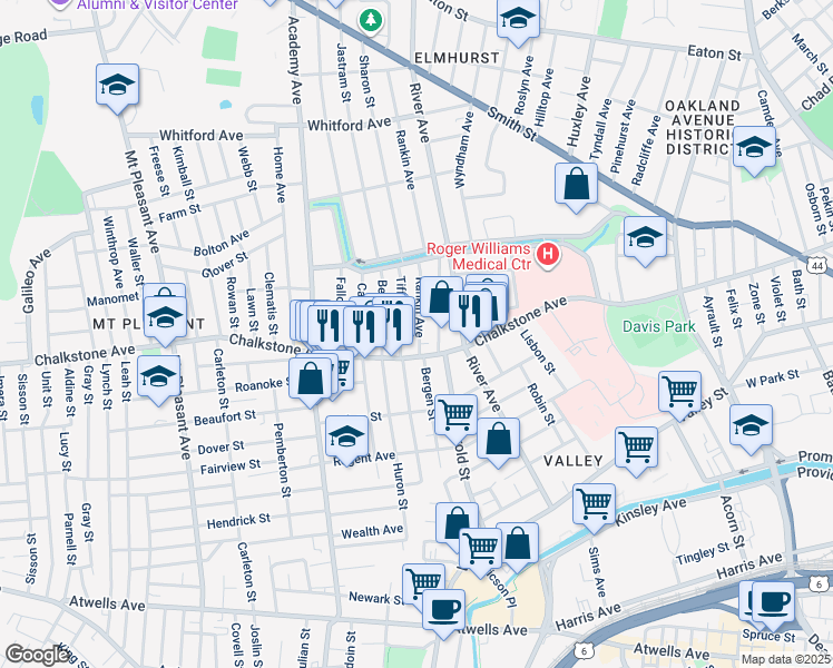 map of restaurants, bars, coffee shops, grocery stores, and more near 34 Rankin Avenue in Providence
