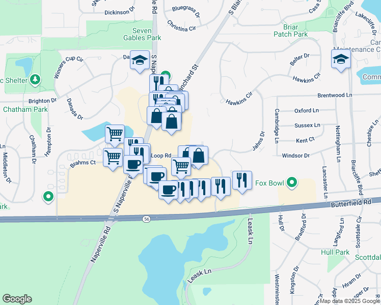map of restaurants, bars, coffee shops, grocery stores, and more near 12 Sterling Circle in Wheaton