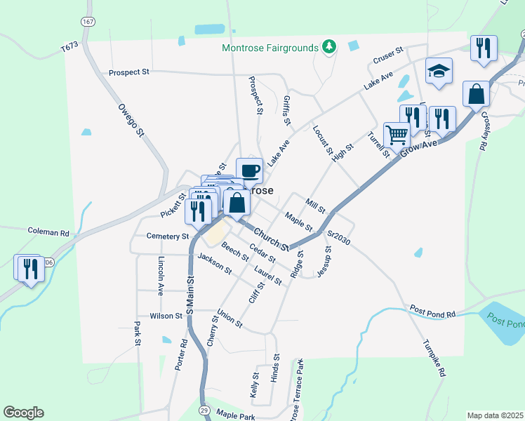map of restaurants, bars, coffee shops, grocery stores, and more near 110 Chestnut Street in Montrose