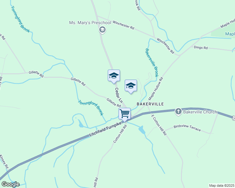 map of restaurants, bars, coffee shops, grocery stores, and more near 51 Cedar Lane in New Hartford