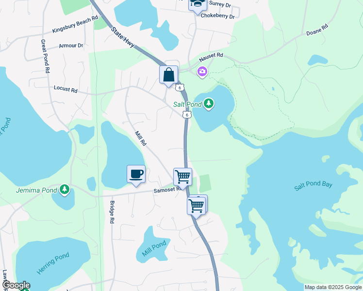 map of restaurants, bars, coffee shops, grocery stores, and more near 2705 Mid-Cape Highway in Eastham