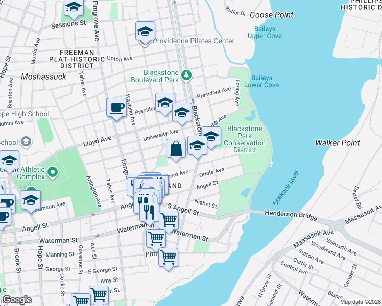 map of restaurants, bars, coffee shops, grocery stores, and more near 142 Elton Street in Providence