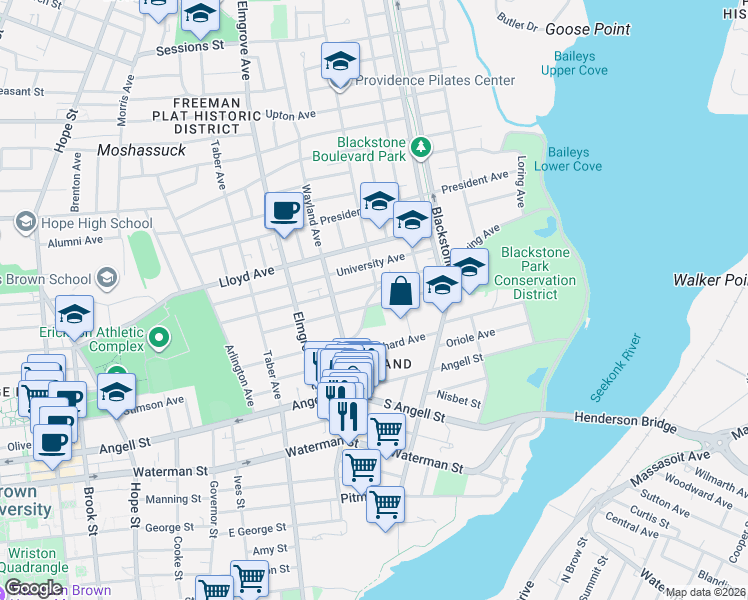 map of restaurants, bars, coffee shops, grocery stores, and more near 145 Irving Avenue in Providence
