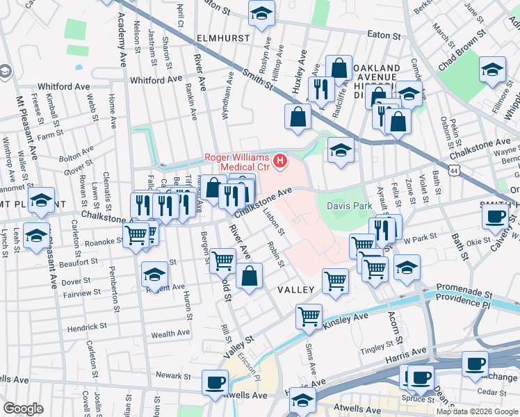 map of restaurants, bars, coffee shops, grocery stores, and more near 868 Chalkstone Avenue in Providence