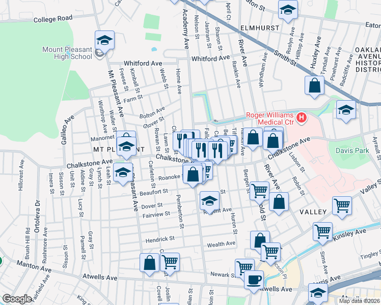 map of restaurants, bars, coffee shops, grocery stores, and more near 33 Home Avenue in Providence
