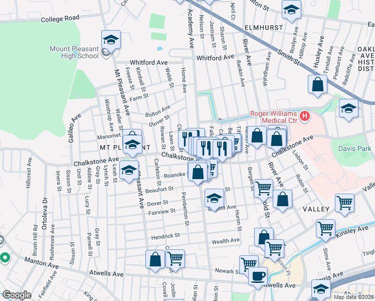 map of restaurants, bars, coffee shops, grocery stores, and more near 33 Home Avenue in Providence