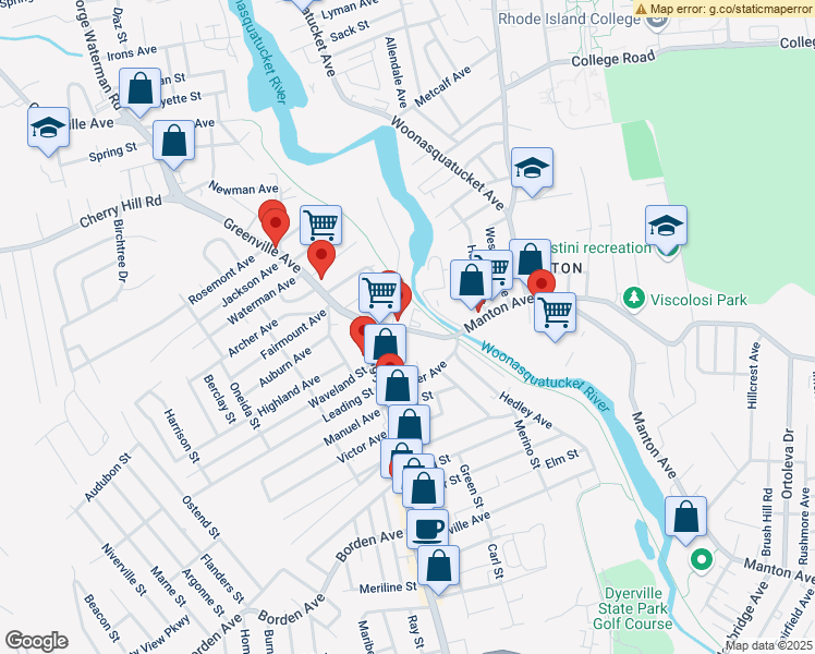 map of restaurants, bars, coffee shops, grocery stores, and more near 23 Greenville Avenue in Johnston